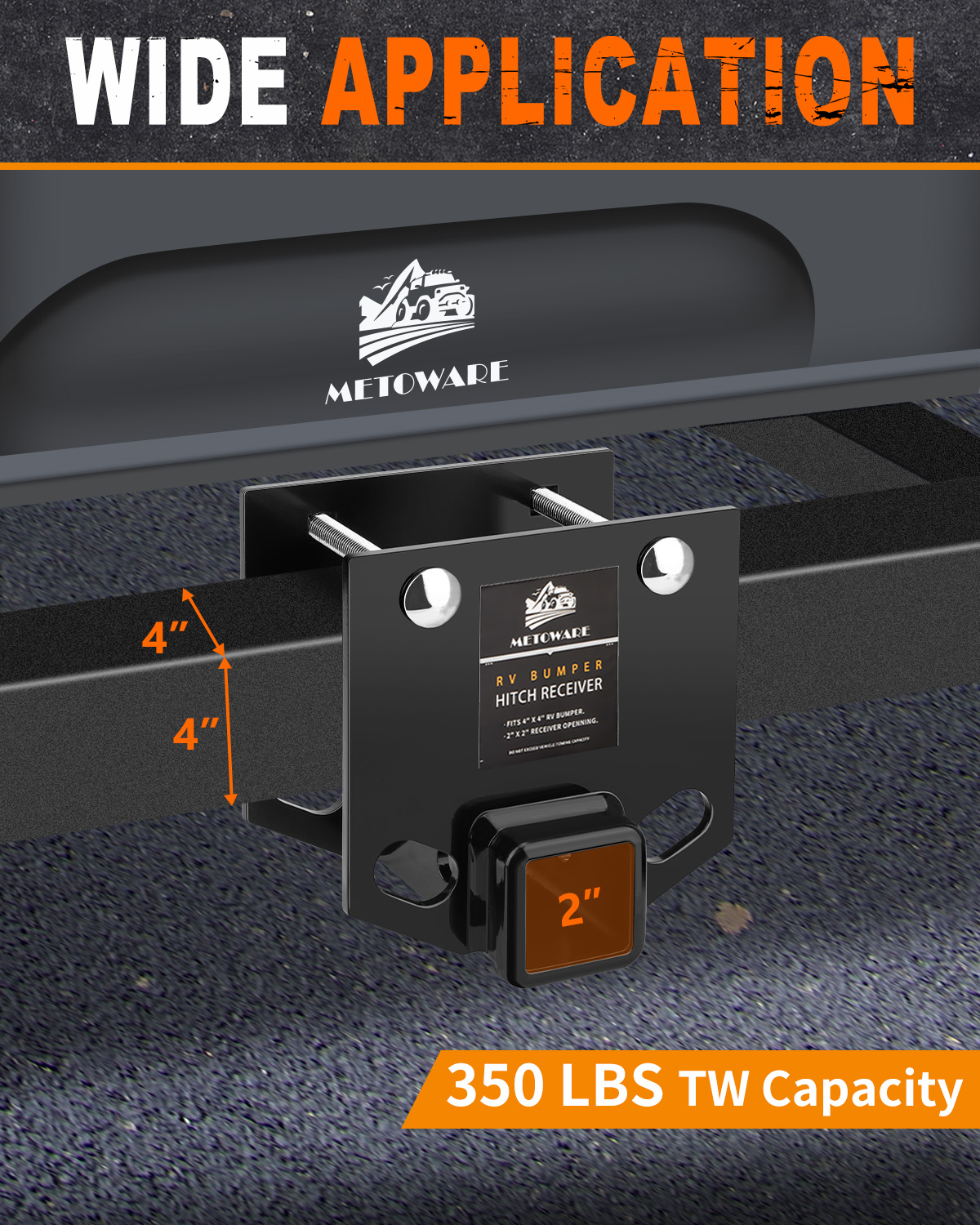 METOWARE RV Bumper Hitch Receiver Fits 4" Square Bumper, 3500 LBS Capacity - Image 2