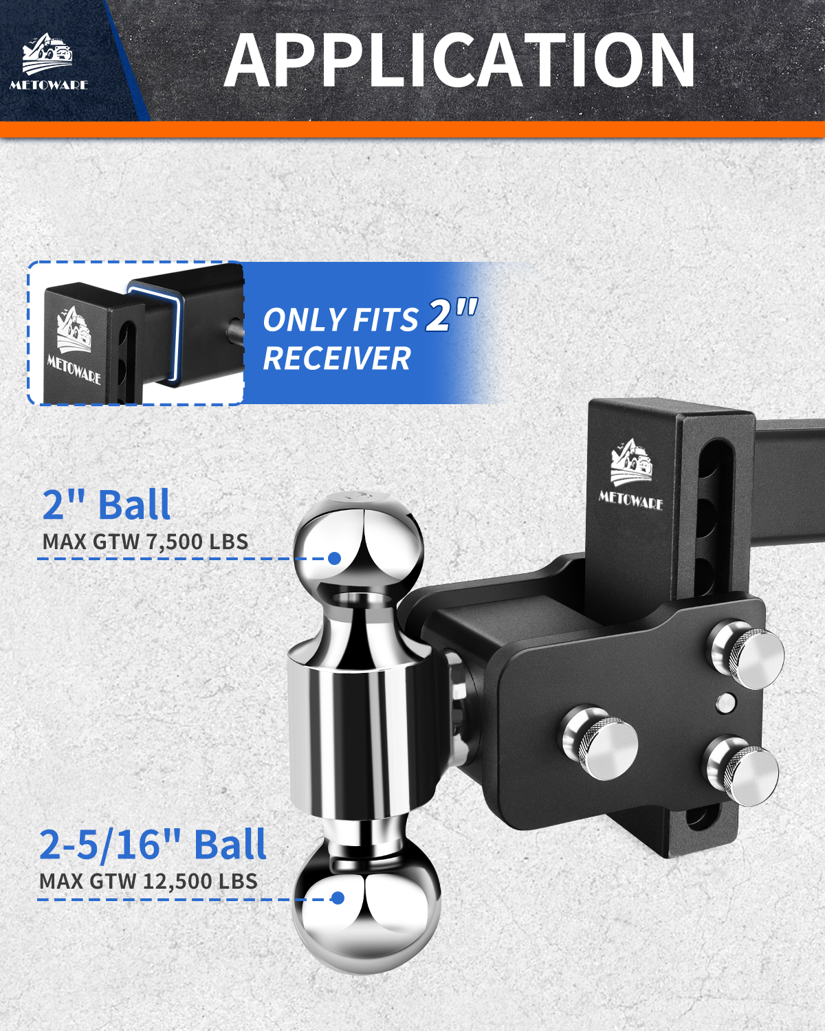 METOWARE 2" Adjustable Trailer Hitch Ball Mount, 4" Drop/Rise, 14K GTW - Image 2