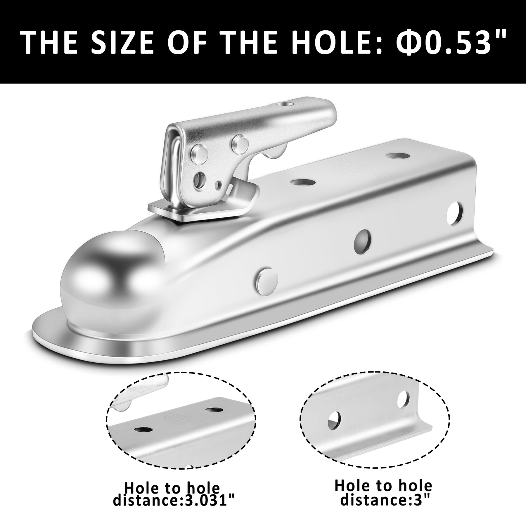 METOWARE Straight Trailer Tongue Coupler, 2" Ball, 2" Channel, 3,500LBS - Image 4
