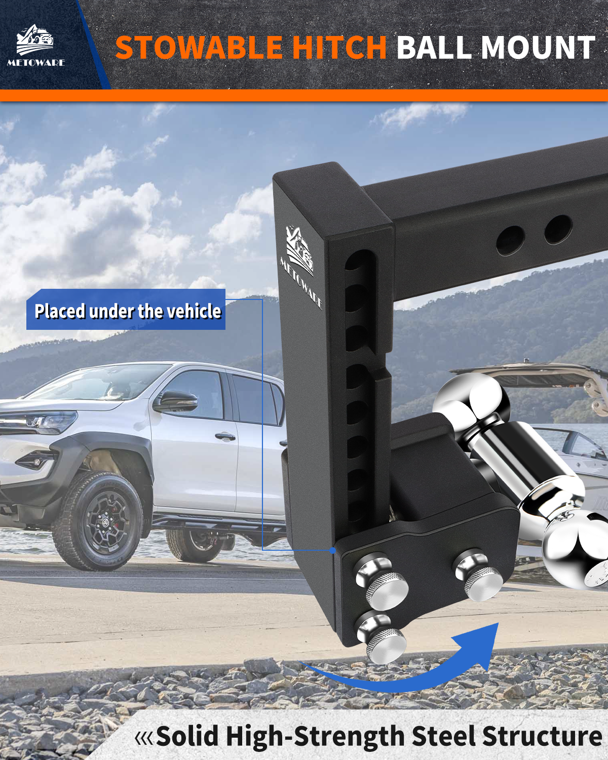 METOWARE 2" Adjustable Trailer Hitch Ball Mount, 8" Drop/Rise, 14K GTW - Image 3