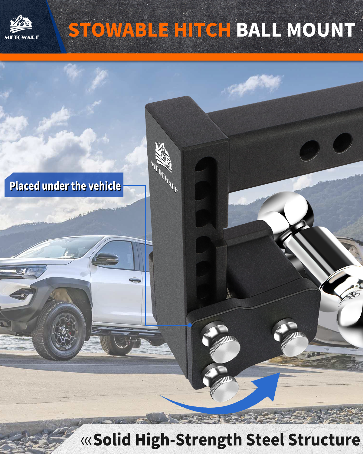 METOWARE 2" Adjustable Trailer Hitch Ball Mount, 6" Drop/Rise, 14K GTW - Image 3