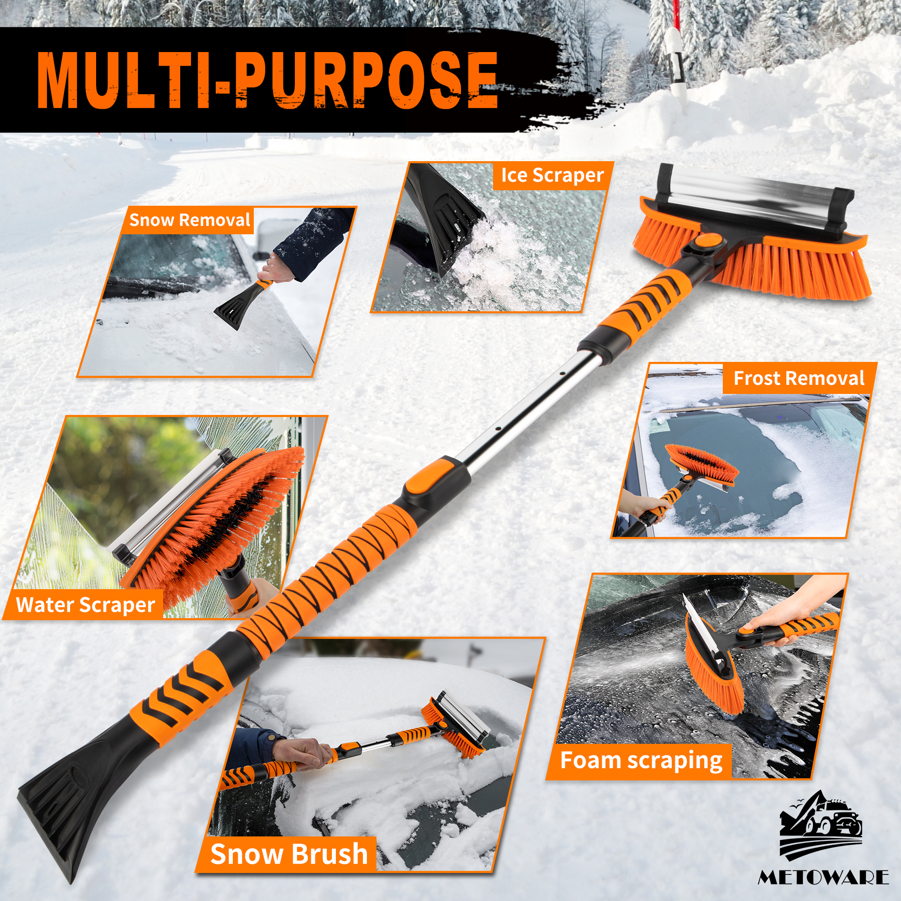 METOWARE 44'' Snow Brush and Ice Scrapers for Car Windshield - Image 3