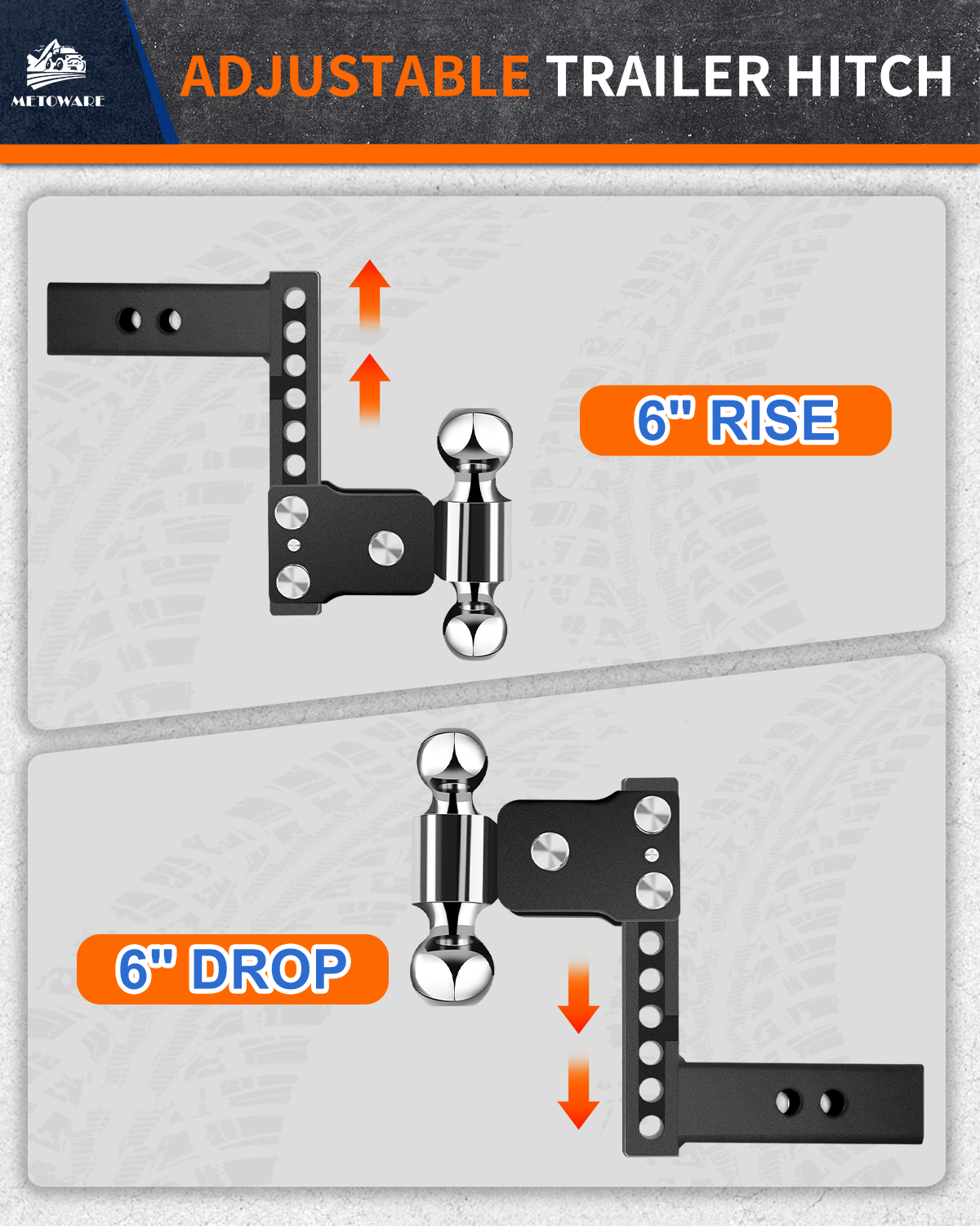 METOWARE 2" Adjustable Trailer Hitch Ball Mount, 6" Drop/Rise, 14K GTW - Image 4