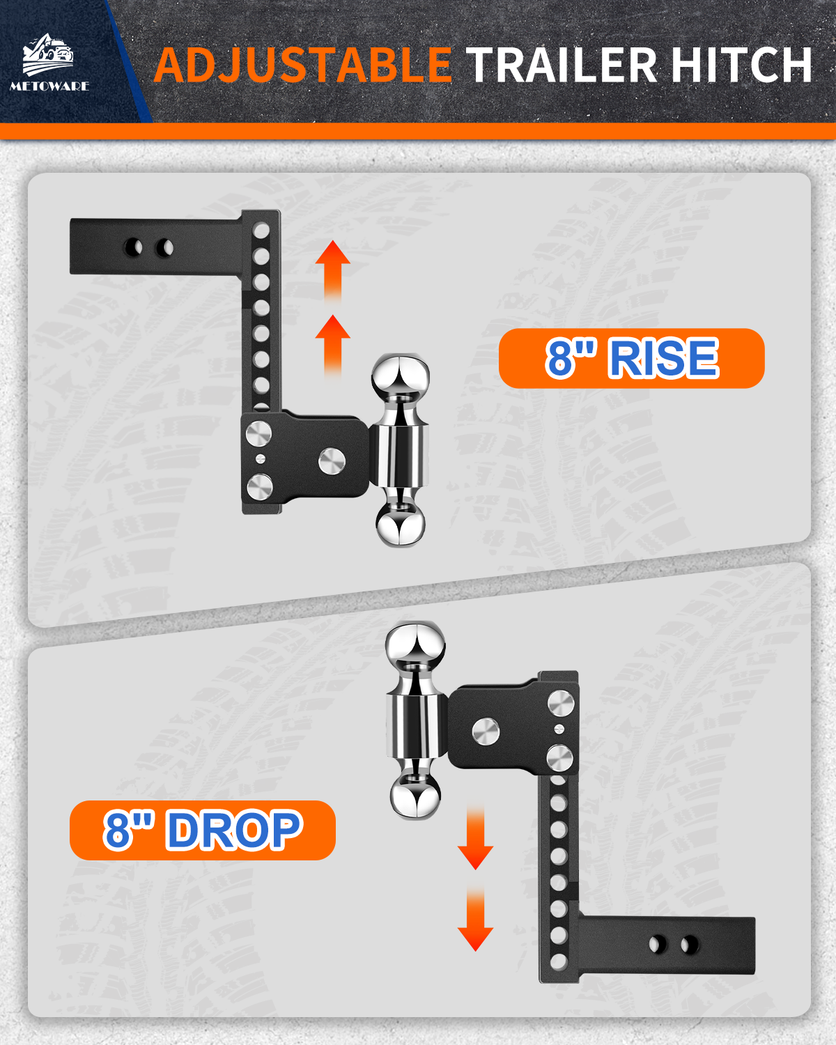METOWARE 2" Adjustable Trailer Hitch Ball Mount, 8" Drop/Rise, 14K GTW - Image 4