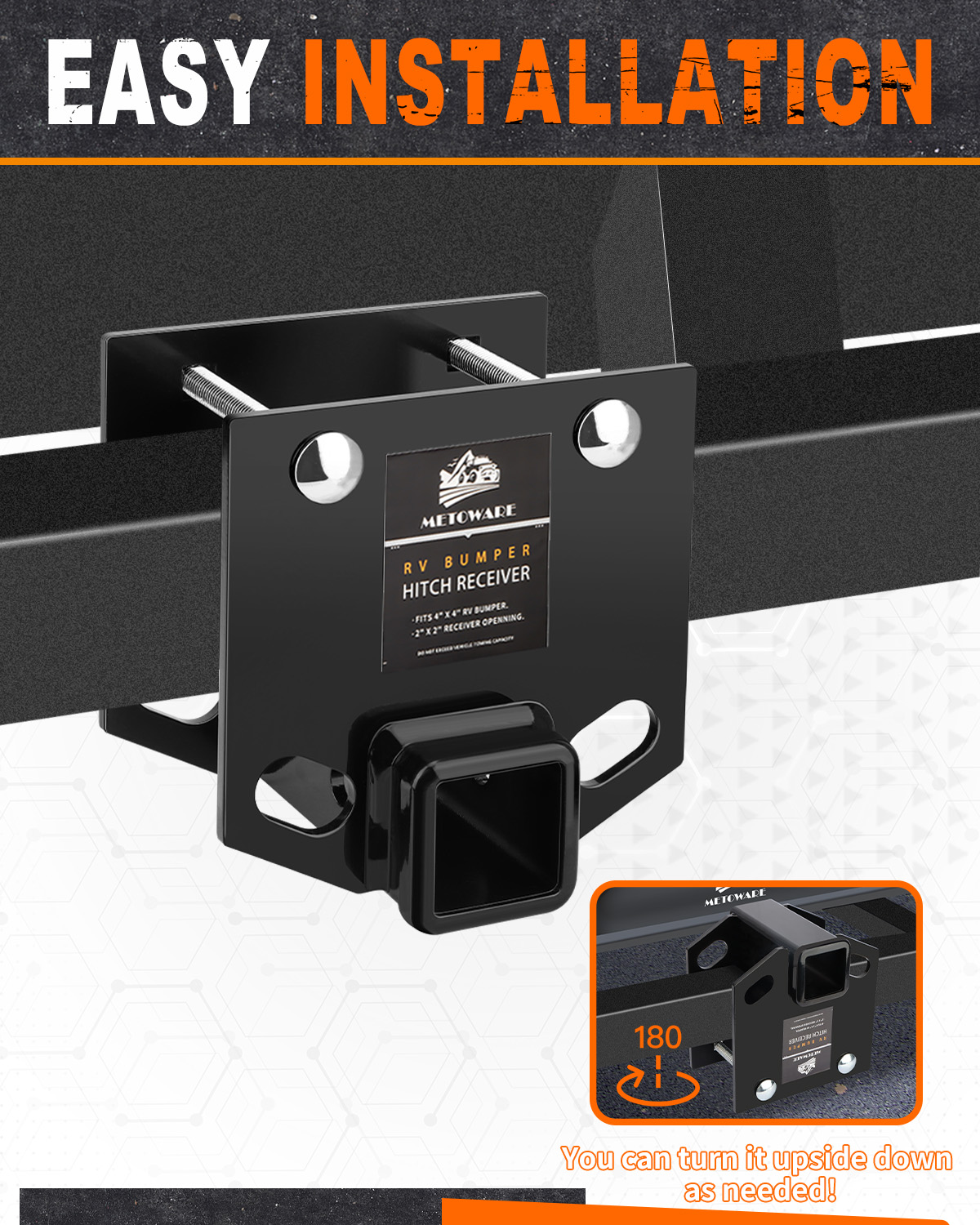 METOWARE RV Bumper Hitch Receiver Fits 4" Square Bumper, 3500 LBS Capacity - Image 5