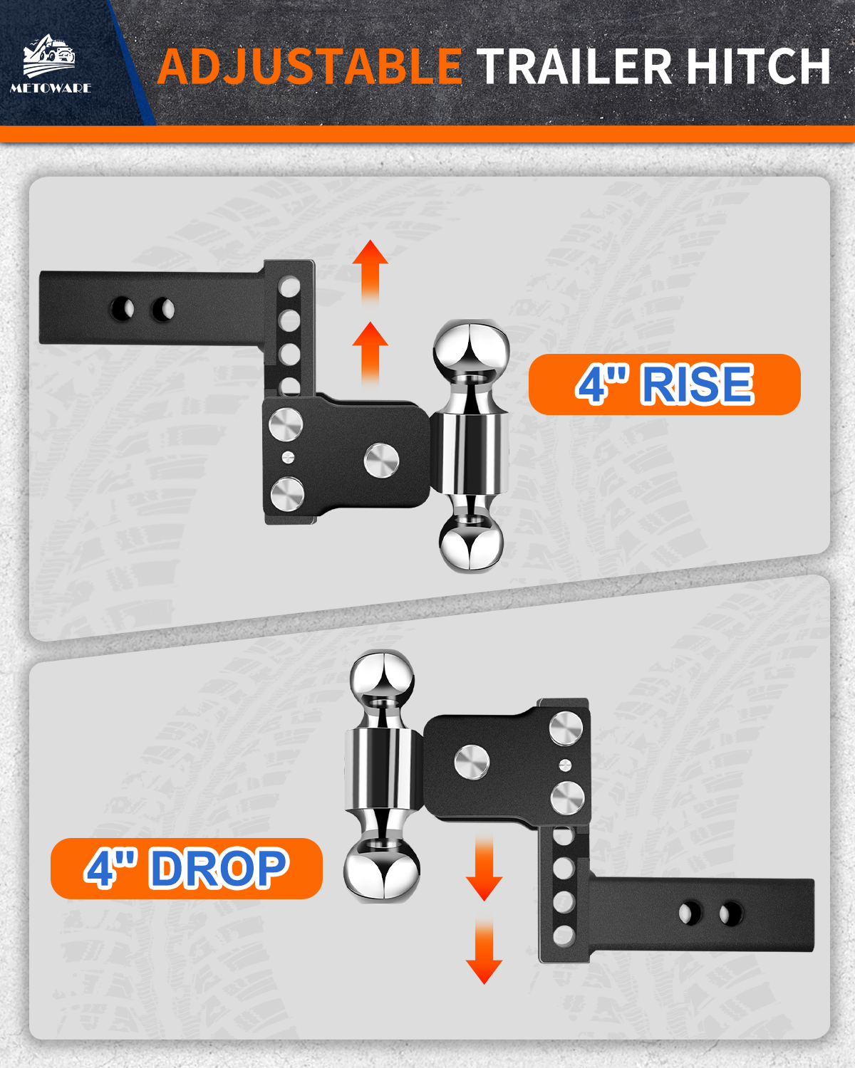 METOWARE 2" Adjustable Trailer Hitch Ball Mount, 4" Drop/Rise, 14K GTW - Image 4