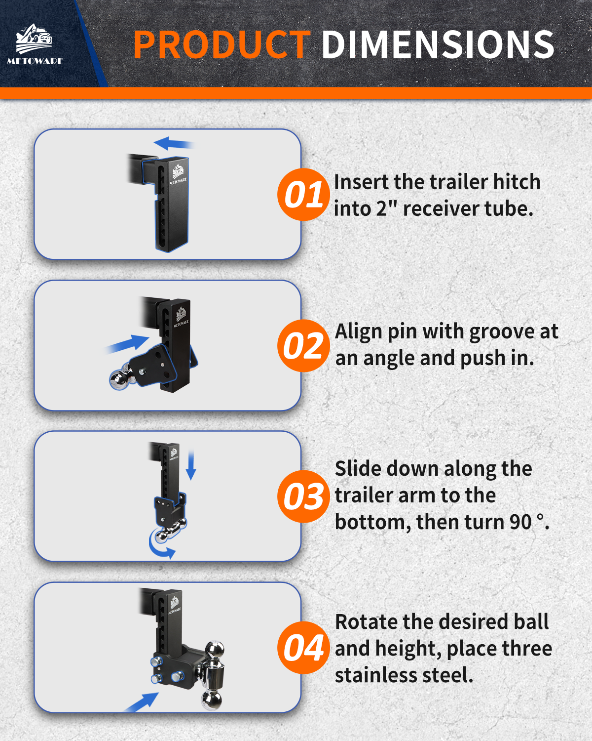 METOWARE 2" Adjustable Trailer Hitch Ball Mount, 6" Drop/Rise, 14K GTW - Image 7