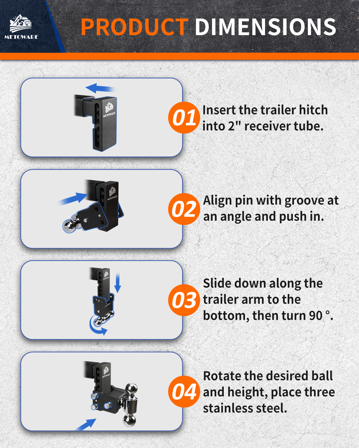METOWARE 2" Adjustable Trailer Hitch Ball Mount, 4" Drop/Rise, 14K GTW - Image 7