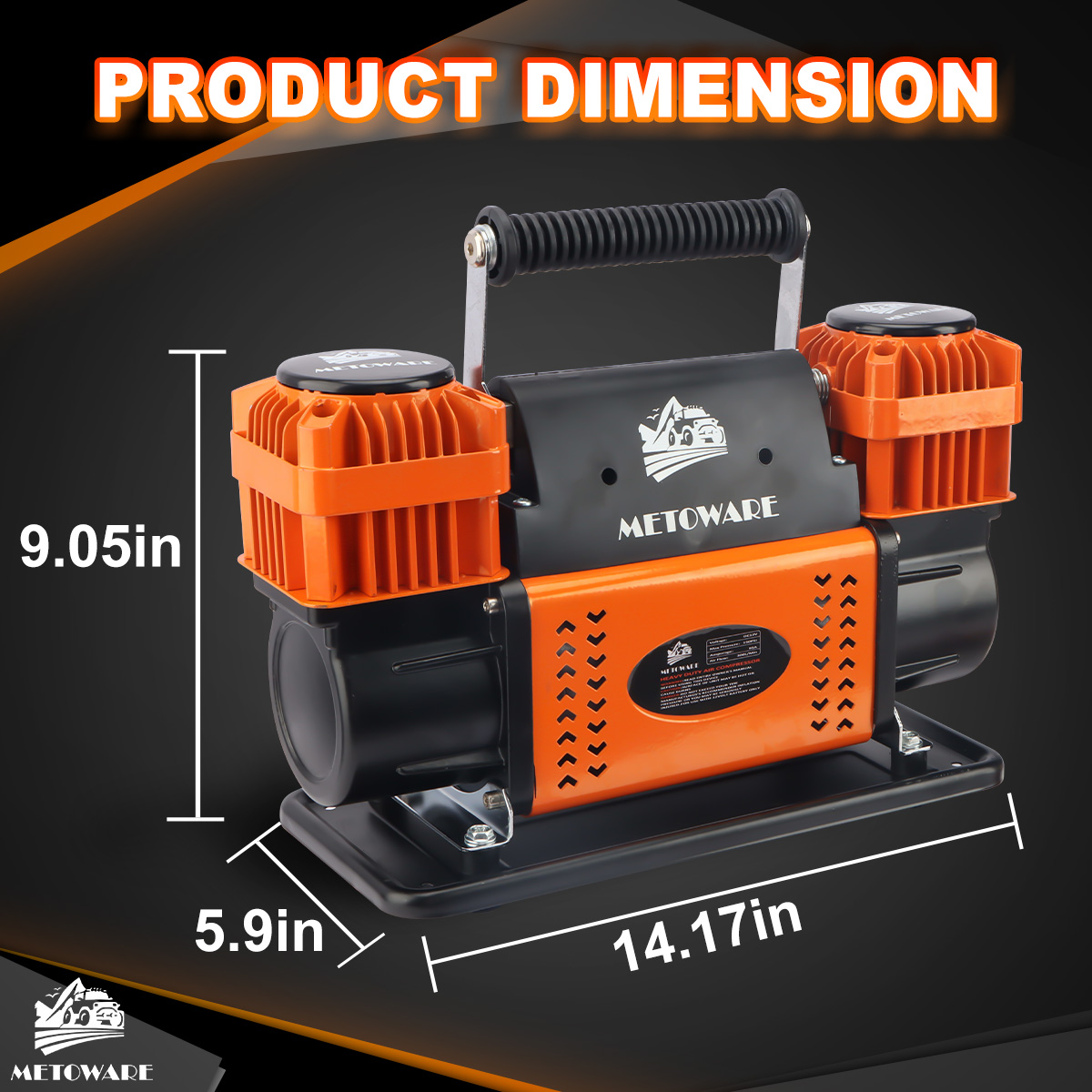Offroad Air Compressor, 12 V Portable Air Pump with 10.6 CFM, Dual Cylinder Tire Inflator for Car Heavy Duty, Max 150PSI for 4 × 4 SUV Vehicle RV ATV Truck - Image 5