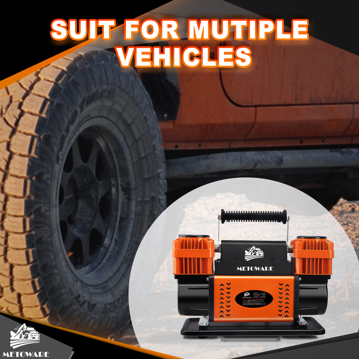 Offroad Air Compressor, 12 V Portable Air Pump with 10.6 CFM, Dual Cylinder Tire Inflator for Car Heavy Duty, Max 150PSI for 4 × 4 SUV Vehicle RV ATV Truck - Image 7