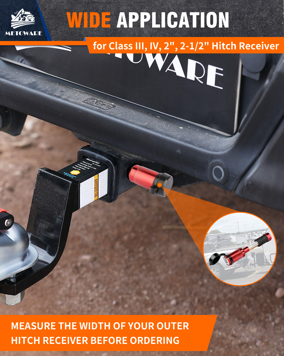 METOWARE Trailer Hitch Lock Fits Class III/IV, 2", 2-1/2" Hitch Receive Red (2 Pack) - Image 2