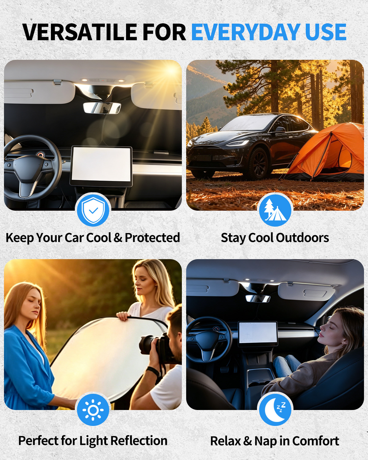 METOWARE Windshield Sun Shade for Tesla Model Y & Model 3 2017-2026 - Image 6