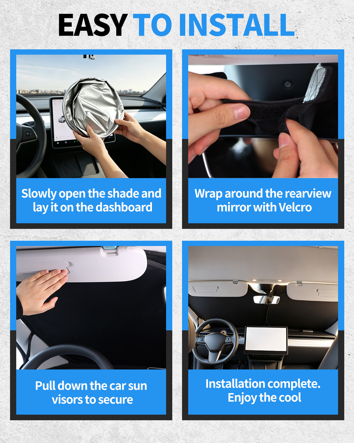 METOWARE Windshield Sun Shade for Tesla Model Y & Model 3 2017-2026 - Image 7
