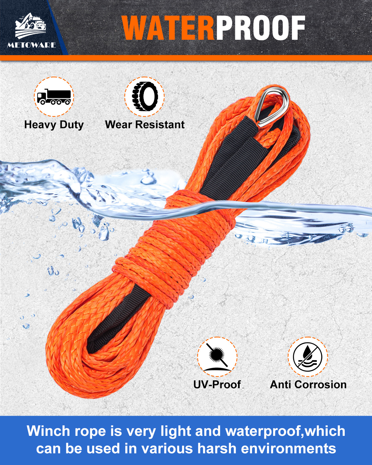 METOWARE Synthetic Winch Rope Kit 3/16" x 50ft 10000 LBS Break Strenght - Image 2