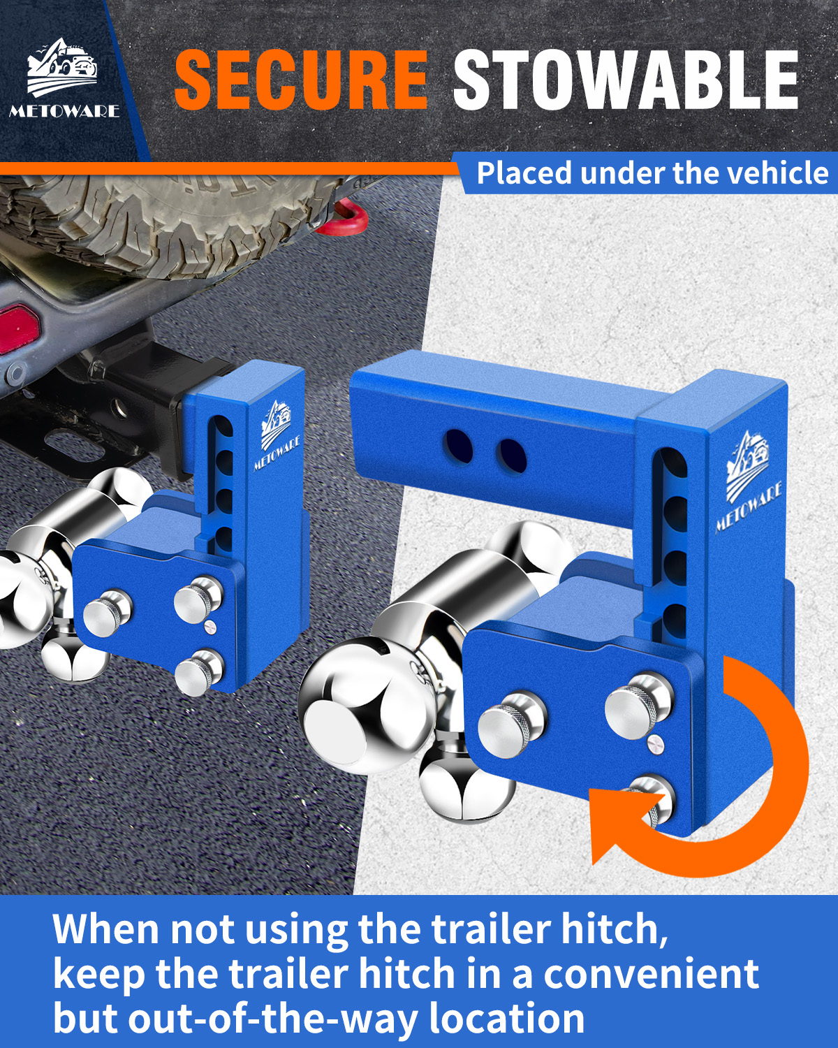 METOWARE Adjustable Trailer Hitch Fits 2" Receiver Tri-Ball, 4" Drop, 14K GTW, Blue - Image 4