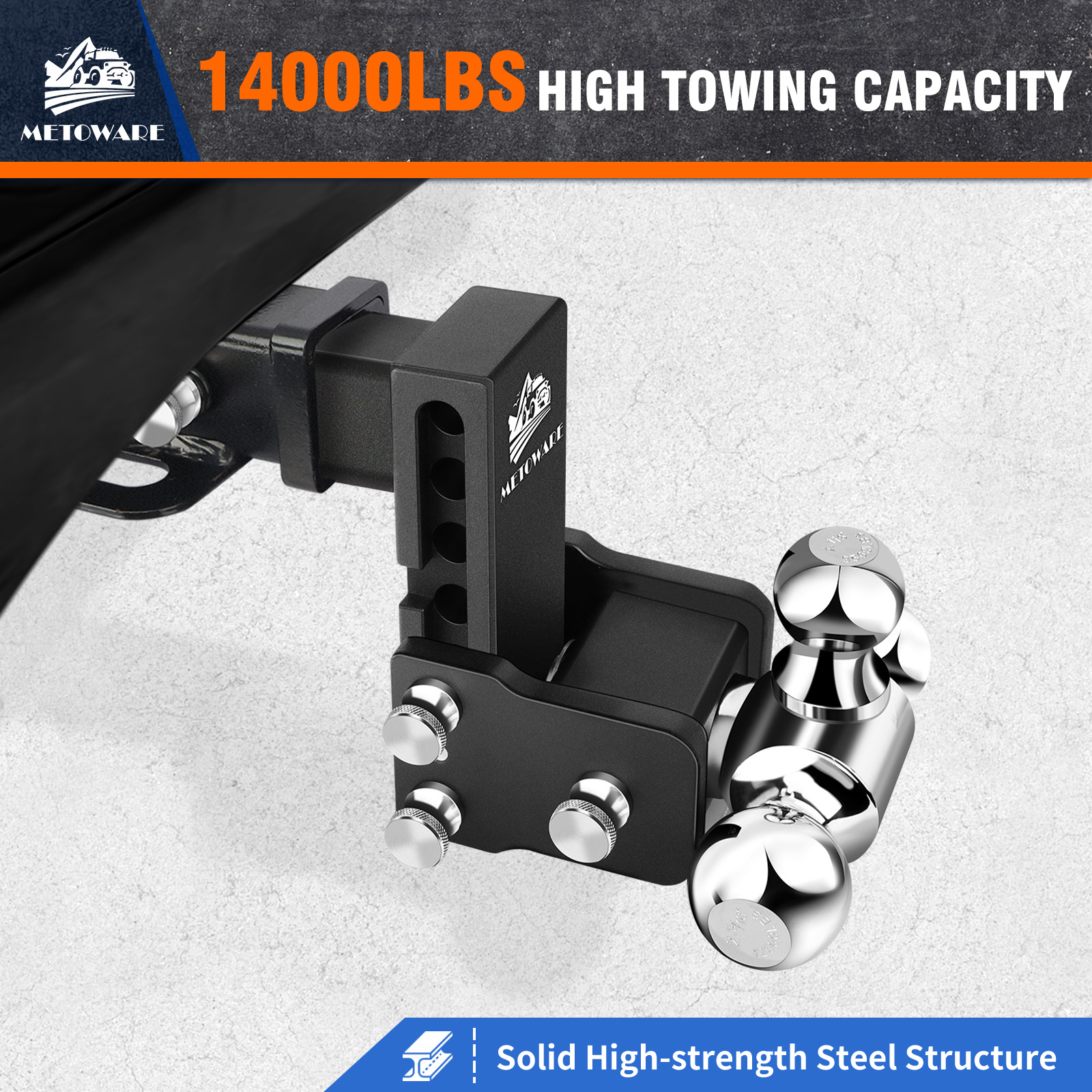 METOWARE Adjustable Trailer Hitch Fits 2" Receiver Tri-Ball, 4" Drop, 14K GTW - Image 5