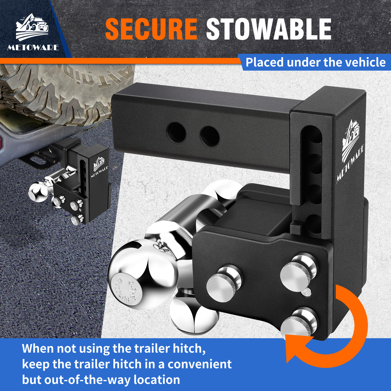 METOWARE Adjustable Trailer Hitch Fits 2" Receiver Tri-Ball, 4" Drop, 14K GTW - Image 7