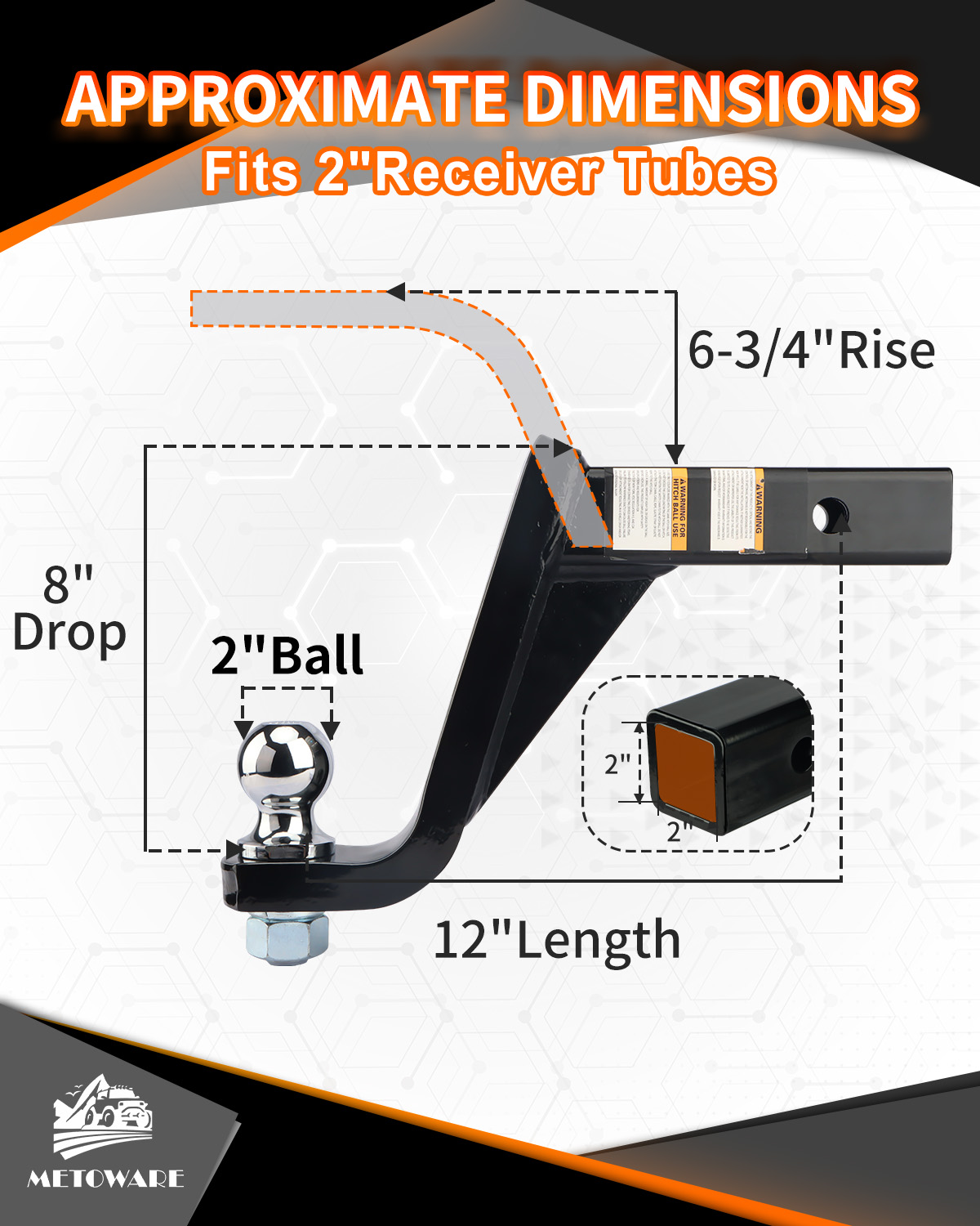 METOWARE Trailer Hitch Ball Mount, 8" Drop/Rise Fits 2" Receiver, 7500 lbs - Image 2