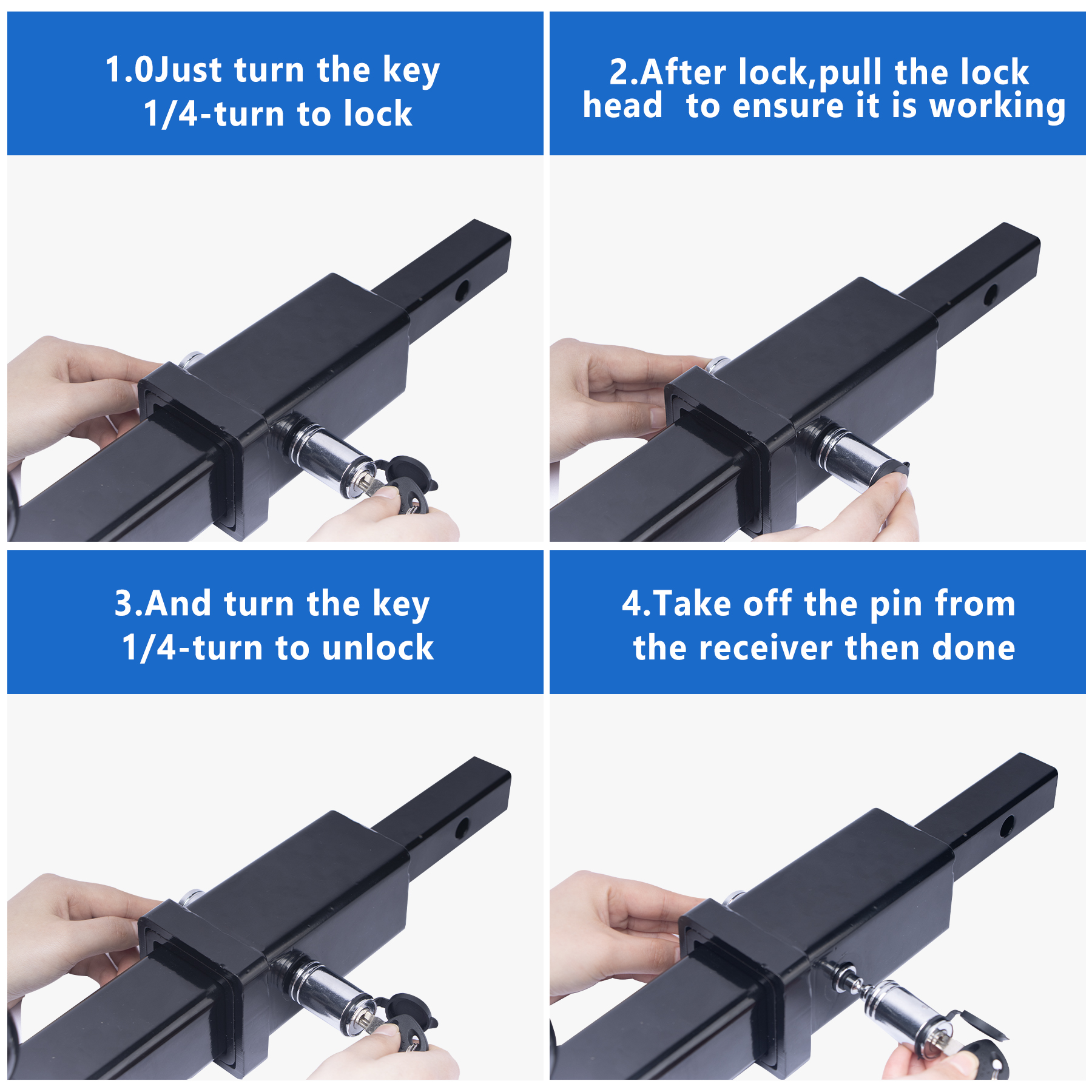 METOWARE Keyed Alike Trailer Hitch Lock, 5/8" Dia, Fit 2" Receiver, 2PC - Image 7