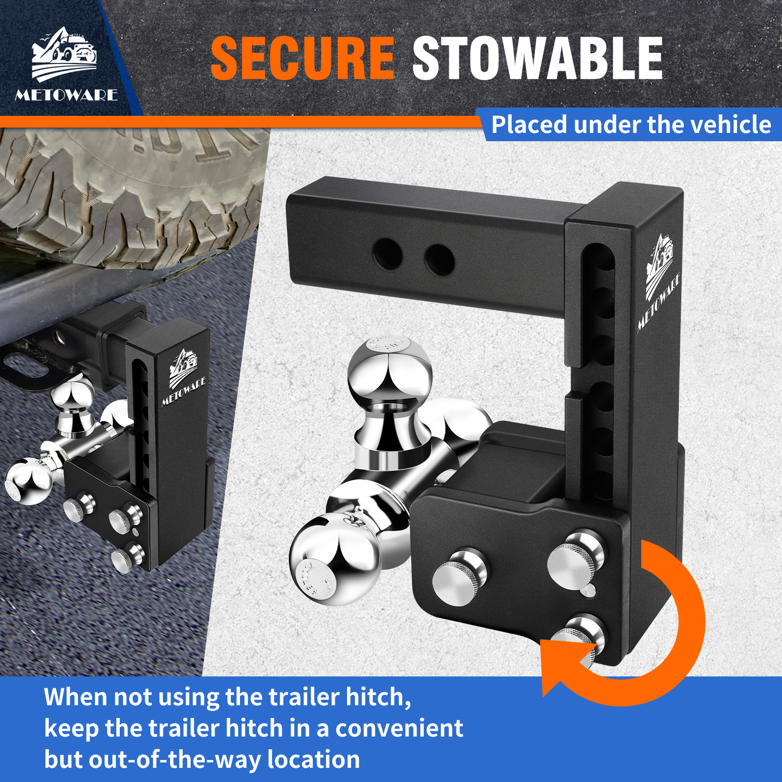 METOWARE Adjustable Trailer Hitch Fits 2" Receiver Tri-Ball, 6" Drop, 14K GTW - Image 4