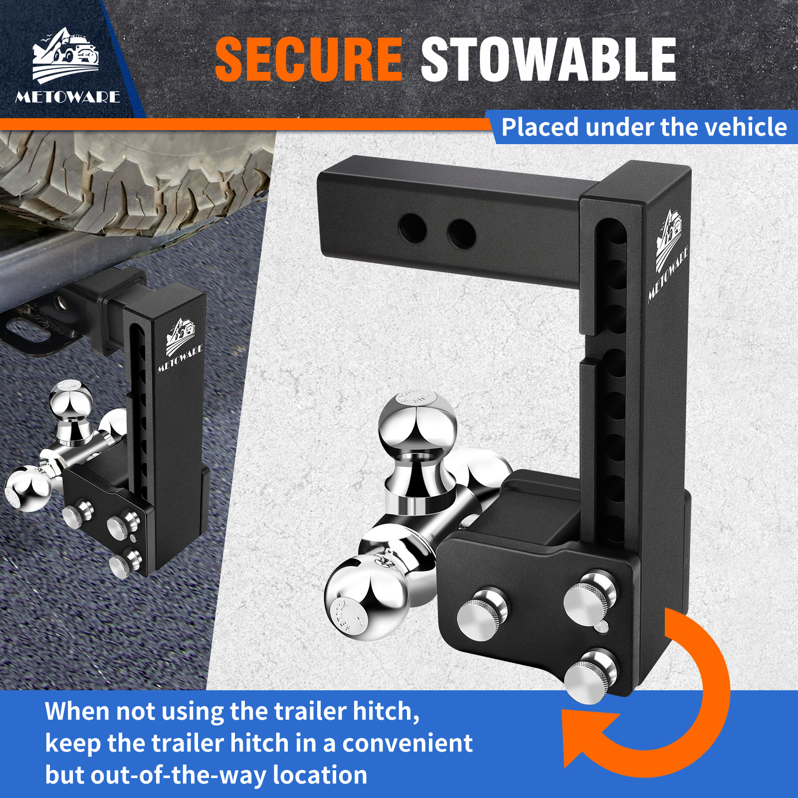 METOWARE Adjustable Trailer Hitch Fits 2" Receiver Tri-Ball, 8" Drop, 14K GTW - Image 4