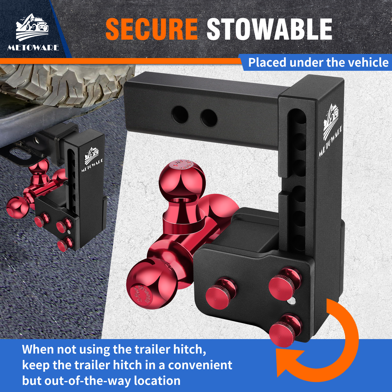 METOWARE Adjustable Trailer Hitch Fits 2" Receiver Tri-Ball (Red), 6" Drop, 14K GTW - Image 5