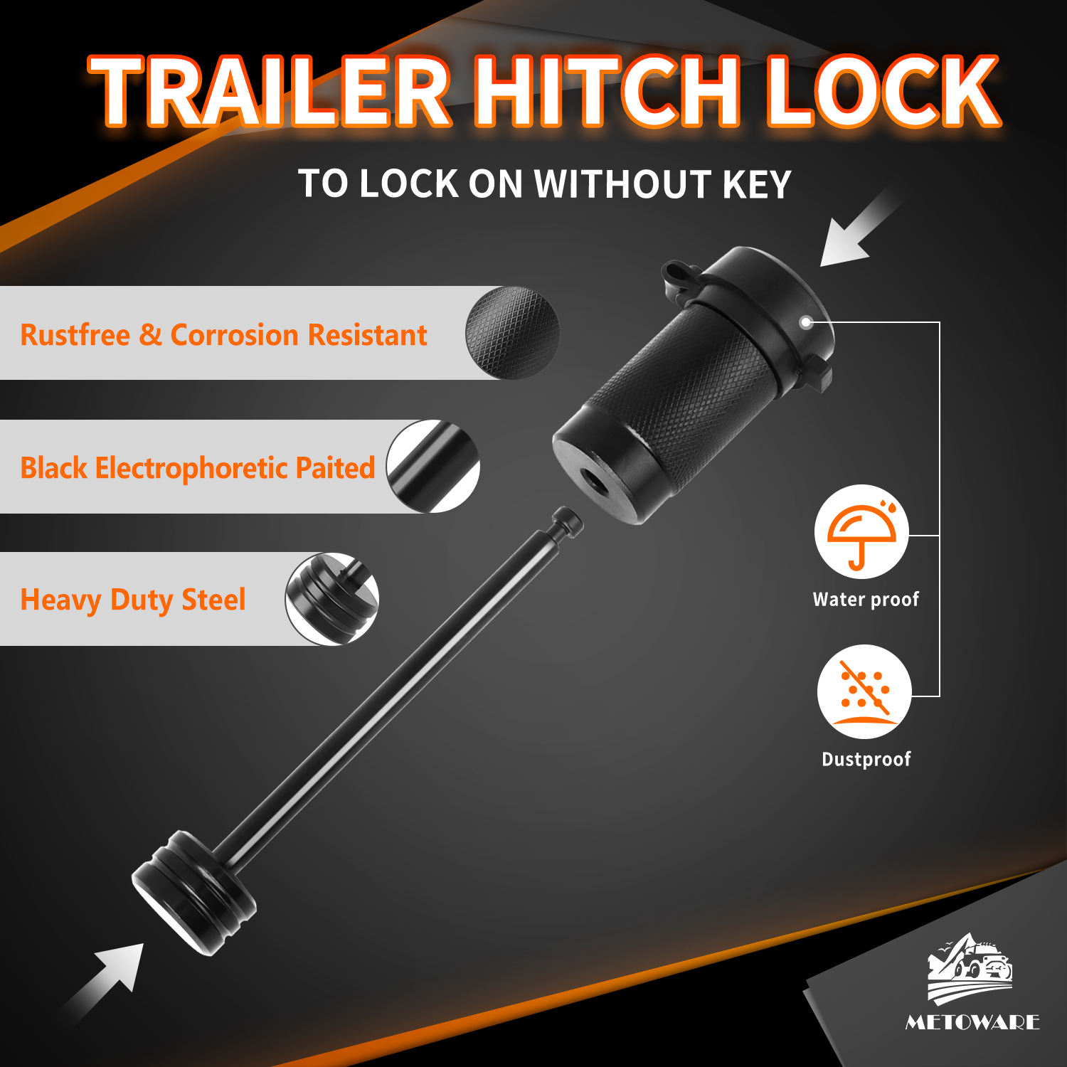 METOWARE Trailer Tongue Coupler Lock 1/4" Dia, 3-1/2" Span, Trailer Lock Black, 2PC - Image 3