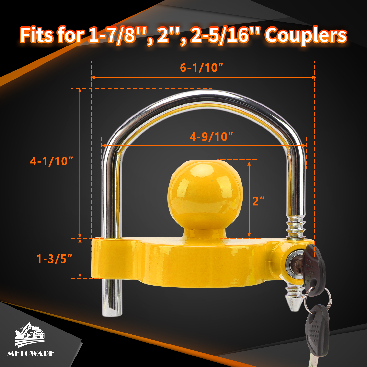 METOWARE Keyed Alike Trailer Coupler Lock,Trailer Hitch Locks, Yellow, 2PC - Image 2