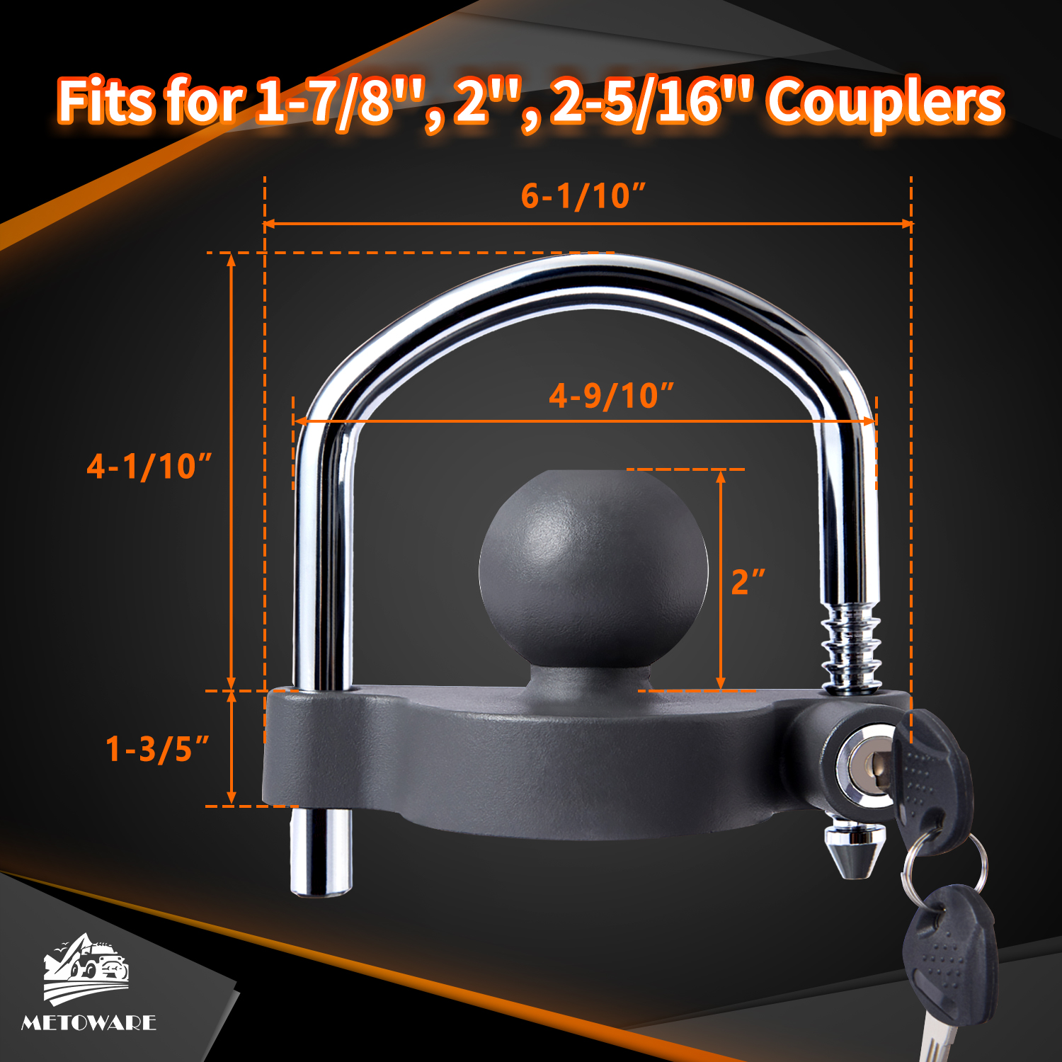 METOWARE Keyed AlikeTrailer Coupler Lock, Trailer Hitch Lock, Grey, 2PC - Image 2