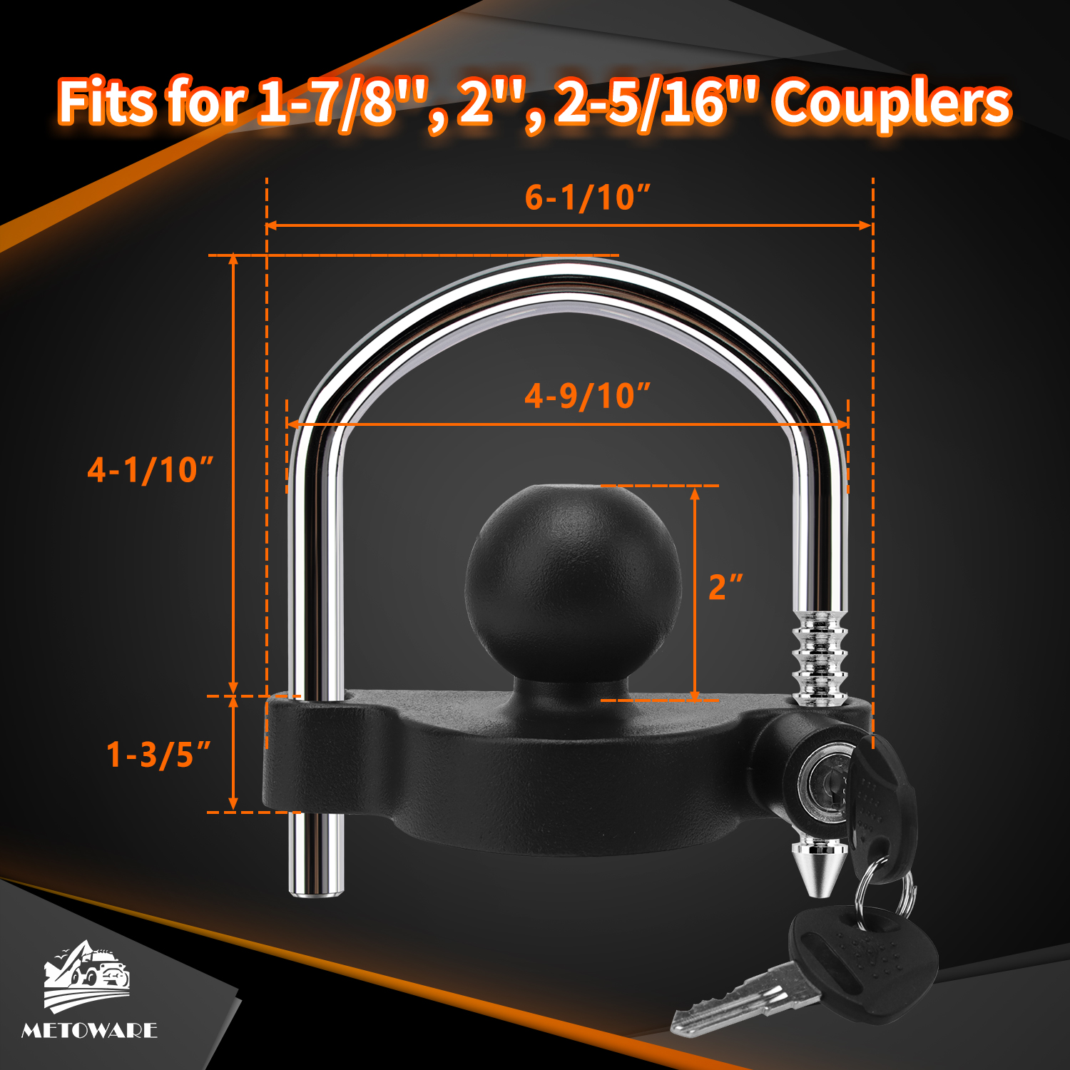 METOWARE Keyed Alike Trailer Coupler Lock, Trailer Hitch Lock, Black, 2PC - Image 2