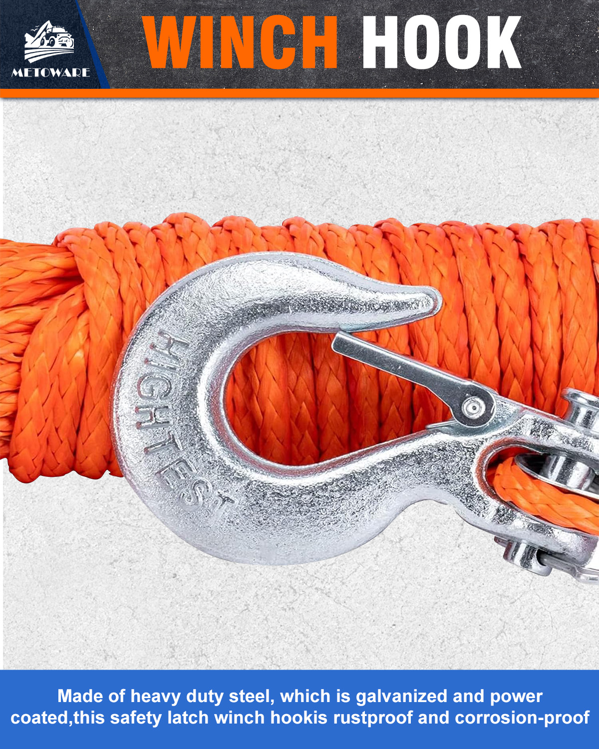 METOWARE Synthetic Winch Rope Kit 3/16" x 50ft 10000 LBS Break Strenght - Image 3
