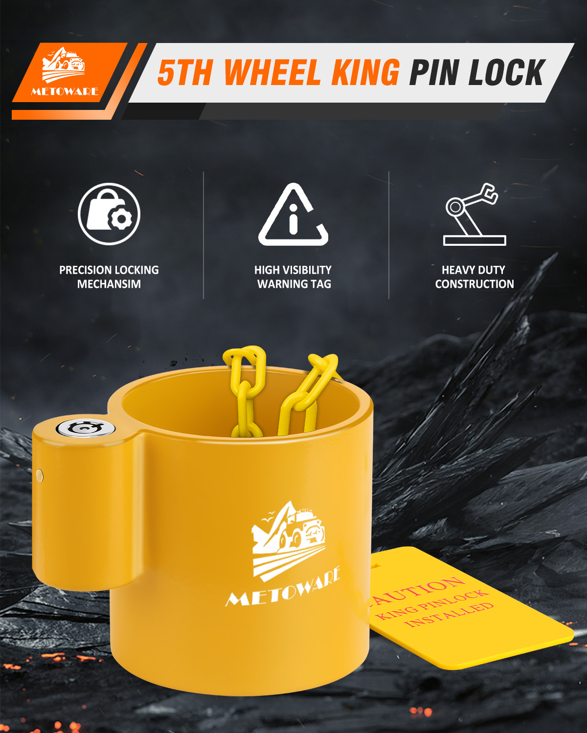METOWARE 5th Wheel King Pin Lock for RVs & Semi Trailers, Yellow - Image 3