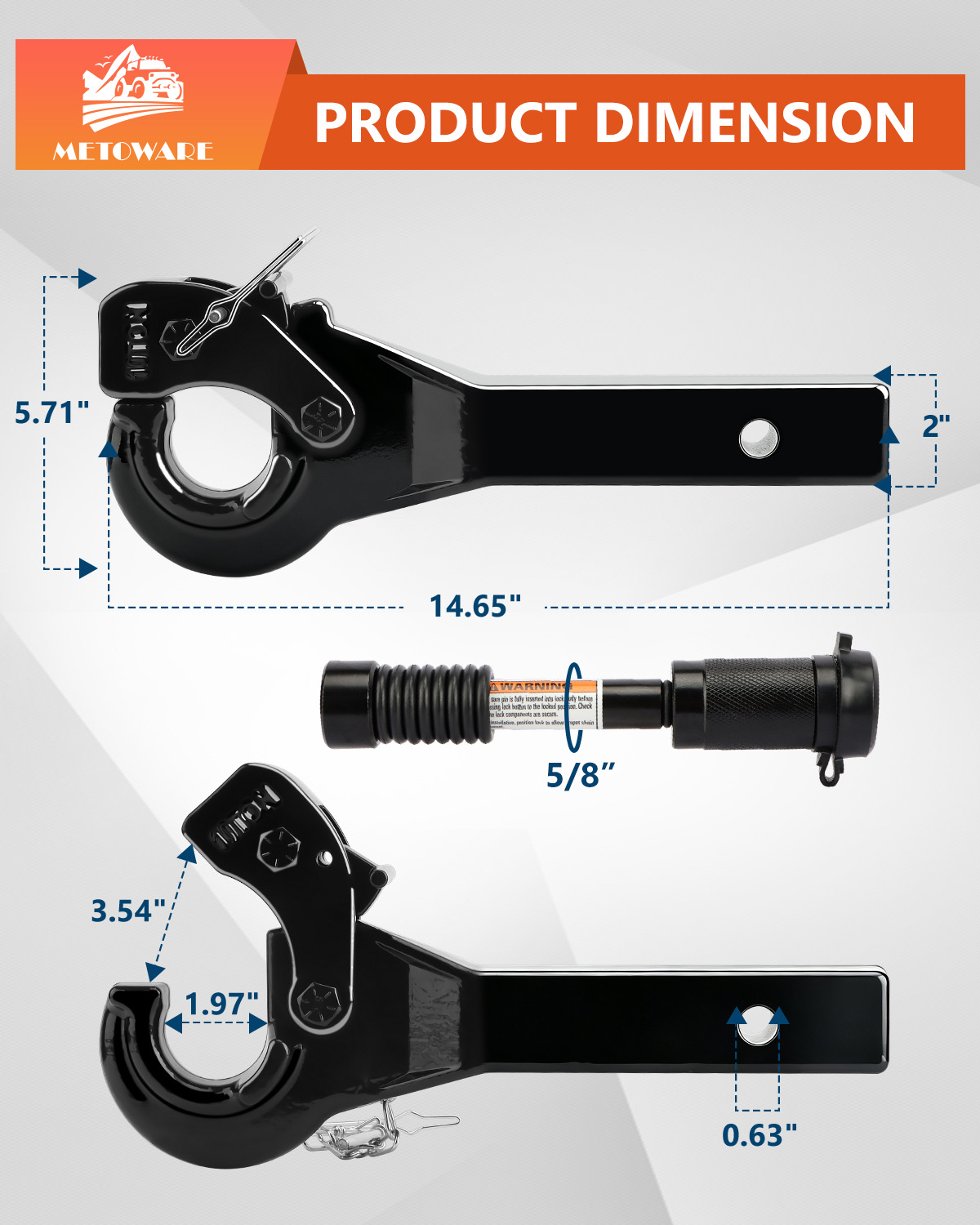 METOWARE Pintle Hitch Fits 2-Inch Pintle Hitch Receiver Hook, 22000 lbs GTW - Image 3