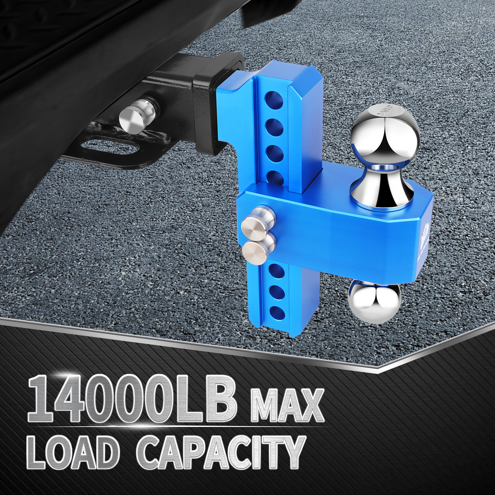 METOWARE Aluminum Adjustable Trailer Hitch Fits 2" Receiver, 8" Drop/Rise, 14K GTW, Blue - Image 4