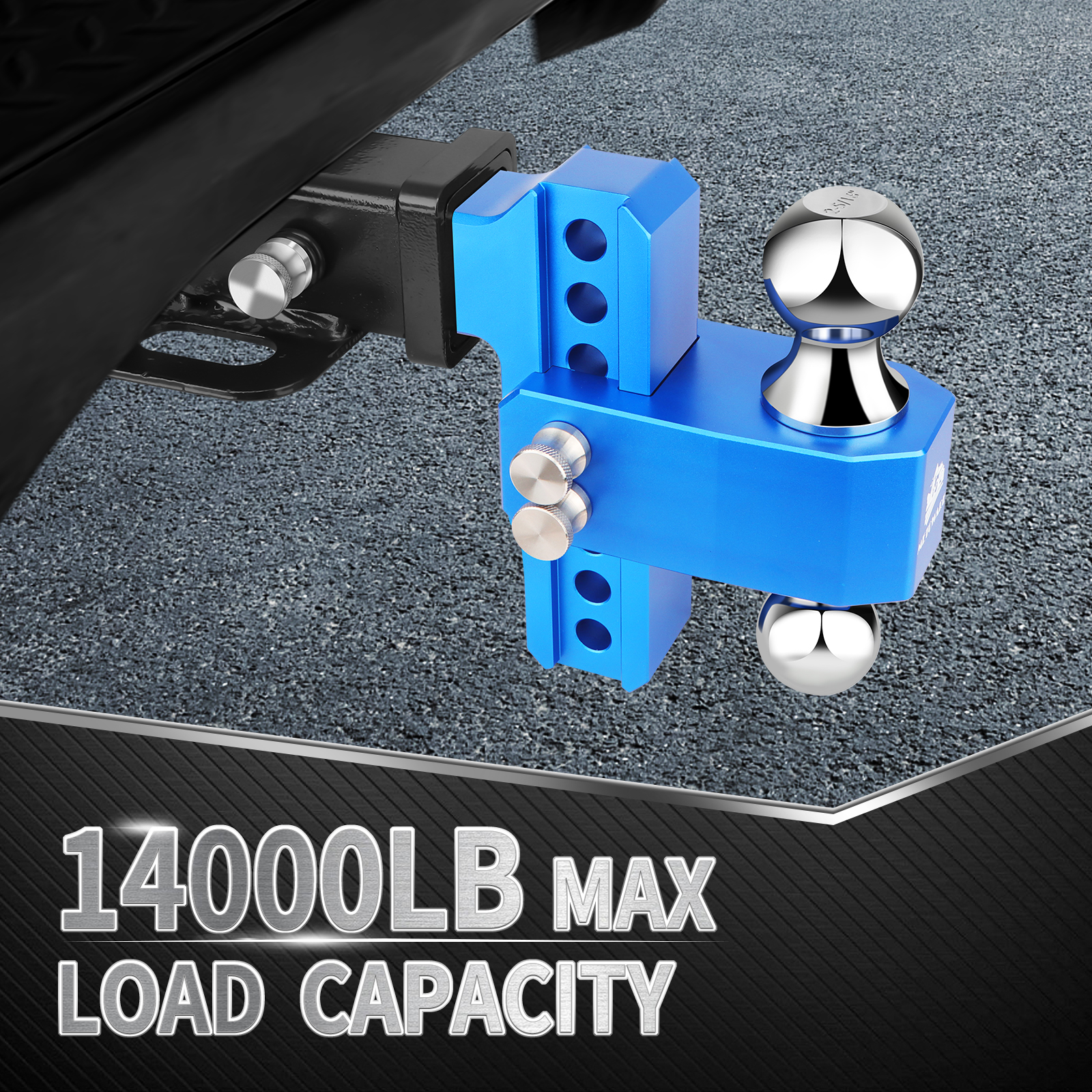 METOWARE Aluminum Adjustable Trailer Hitch Fits 2" Receiver, 6" Drop/Rise, 14K GTW, Blue - Image 2