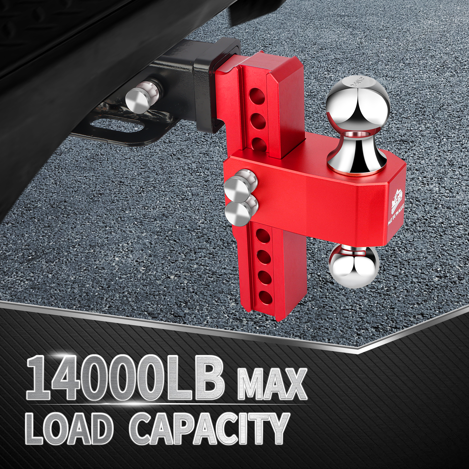 METOWARE Aluminum Adjustable Trailer Hitch Fits 2" Receiver, 8" Drop/Rise, 14K GTW, Red - Image 2