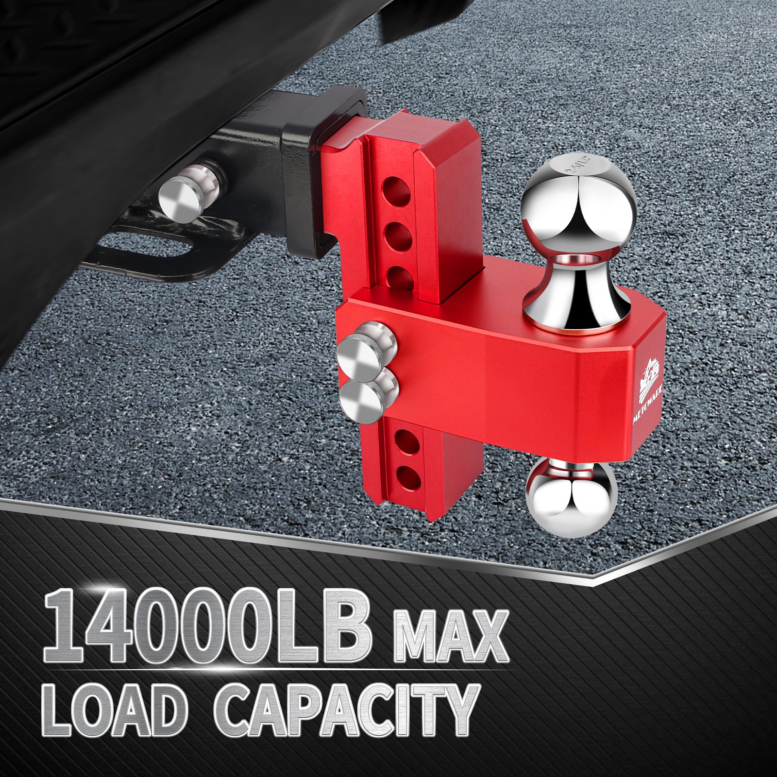 METOWARE Aluminum Adjustable Trailer Hitch Fits 2" Receiver, 6" Drop/Rise, 14K GTW, Red - Image 2