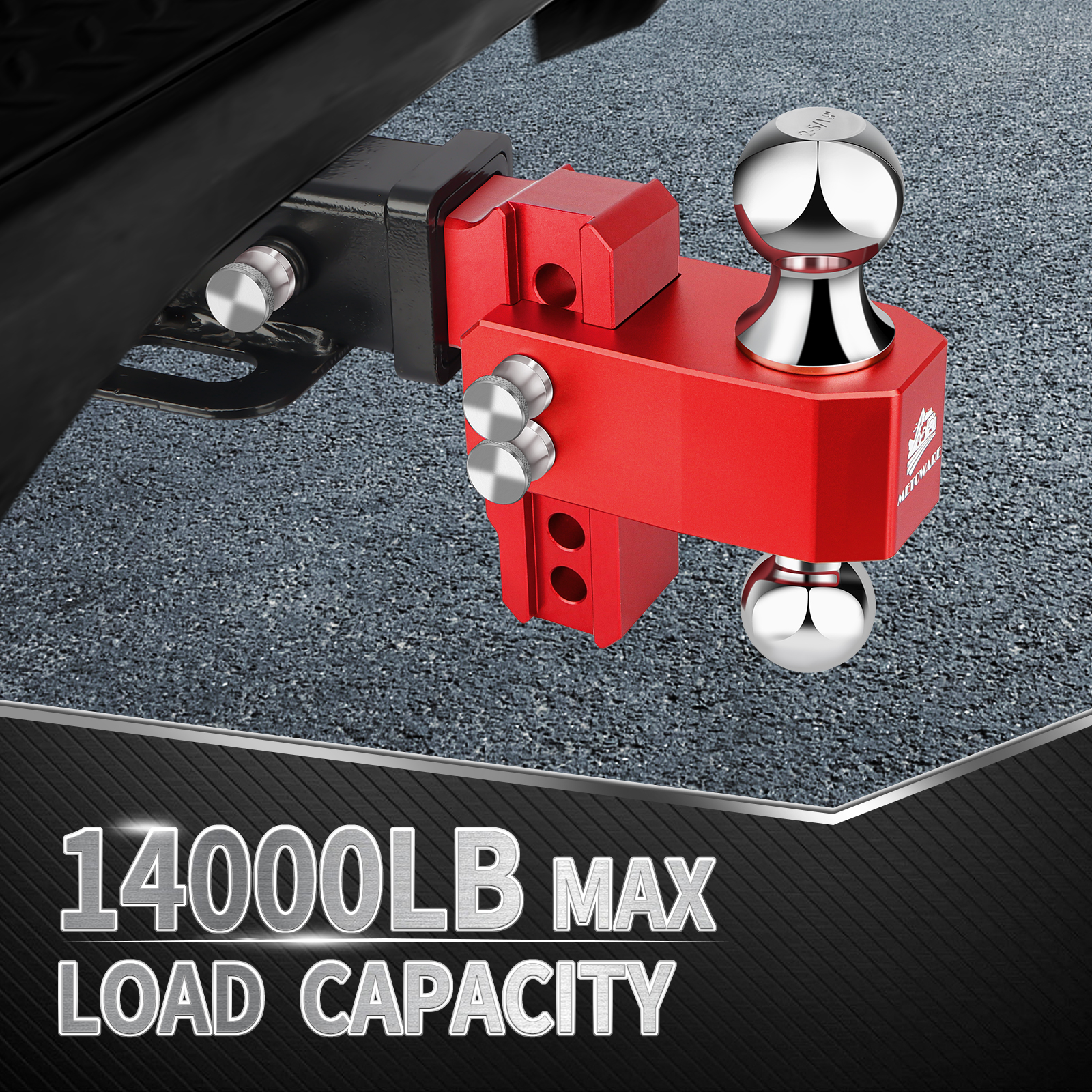 METOWARE Aluminum Adjustable Trailer Hitch Fits 2" Receiver, 4" Drop/Rise, 14K GTW, Red - Image 2