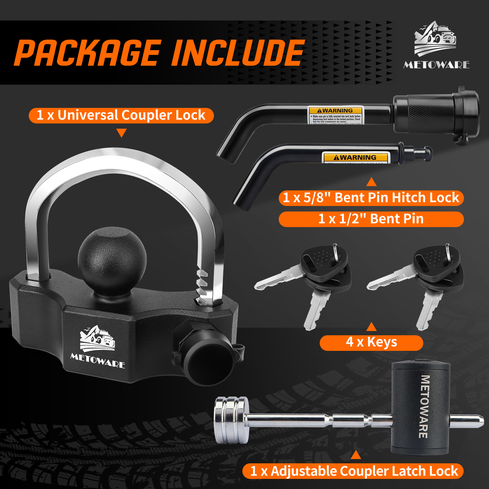 METOWARE Keyed Alike Trailer Coupler Lock Set, Heavy Duty Trailer Ball Lock - Image 2