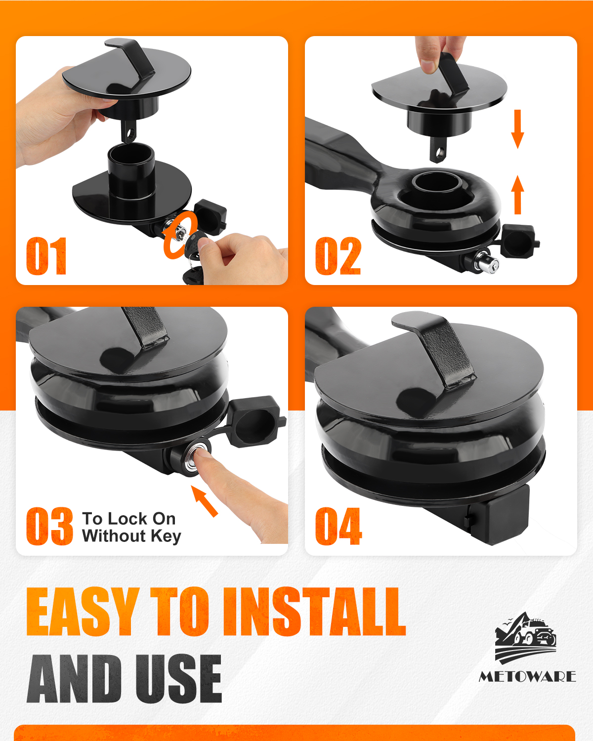 METOWARE Lunette Eye Lock for 2-1/2" to 3" Trailer Rings, Pintle Hitch Lock, Black - Image 3