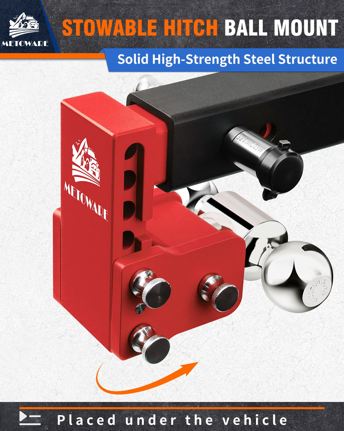 METOWARE 2" Adjustable Trailer Hitch Ball Mount, 4" Drop/Rise, 14K GTW, Red - Image 3