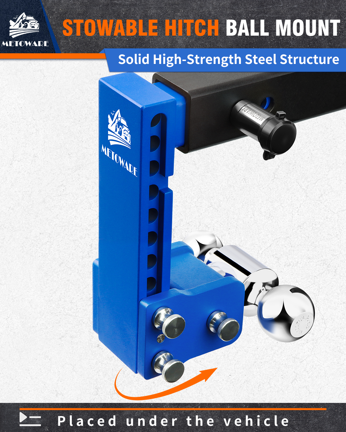 METOWARE 2" Adjustable Trailer Hitch Ball Mount, 8" Drop, 14K GTW, Blue - Image 3