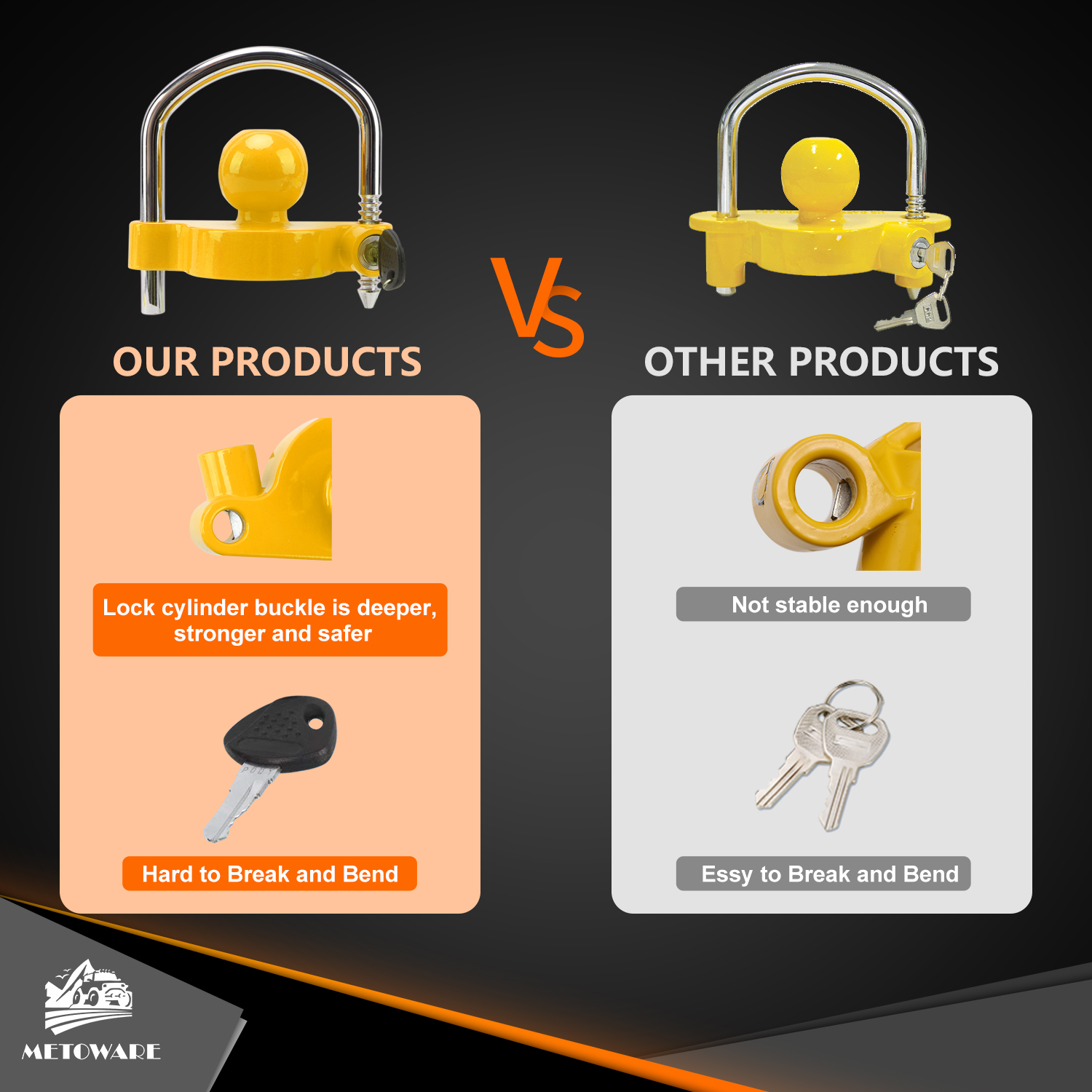 METOWARE Keyed Alike Trailer Coupler Lock,Trailer Hitch Locks, Yellow, 2PC - Image 3