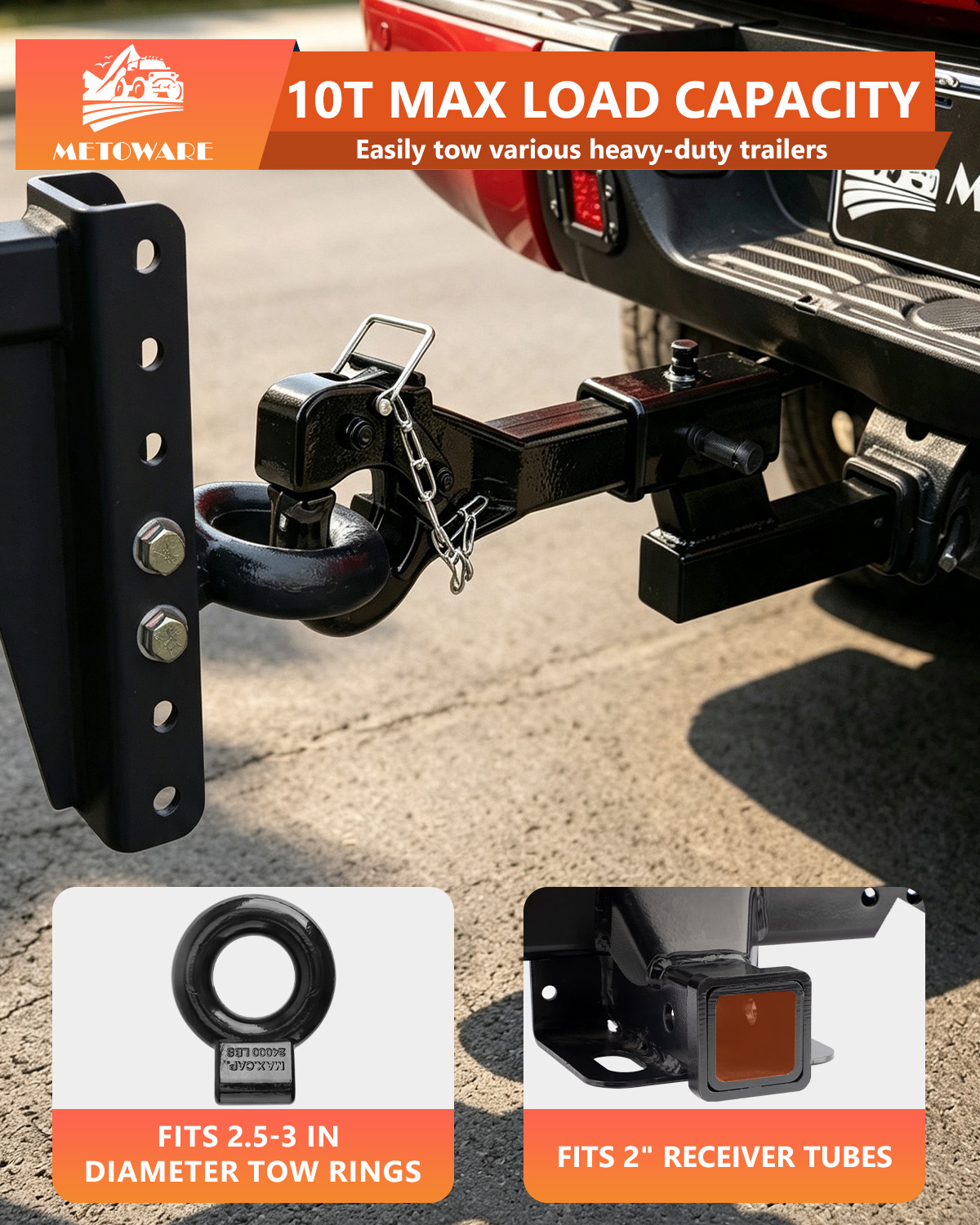 METOWARE Pintle Hitch Fits 2-Inch Pintle Hitch Receiver Hook, 22000 lbs GTW - Image 4