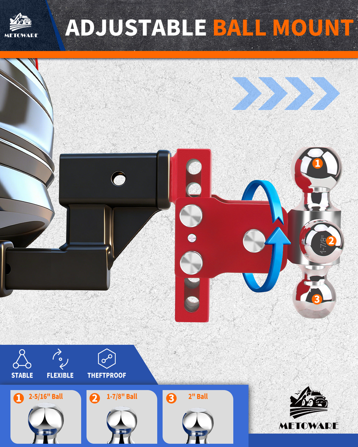 METOWARE 2.5" Adjustable Trailer Hitch Ball Mount, 4" Drop/Rise, 18K GTW Red - Image 4