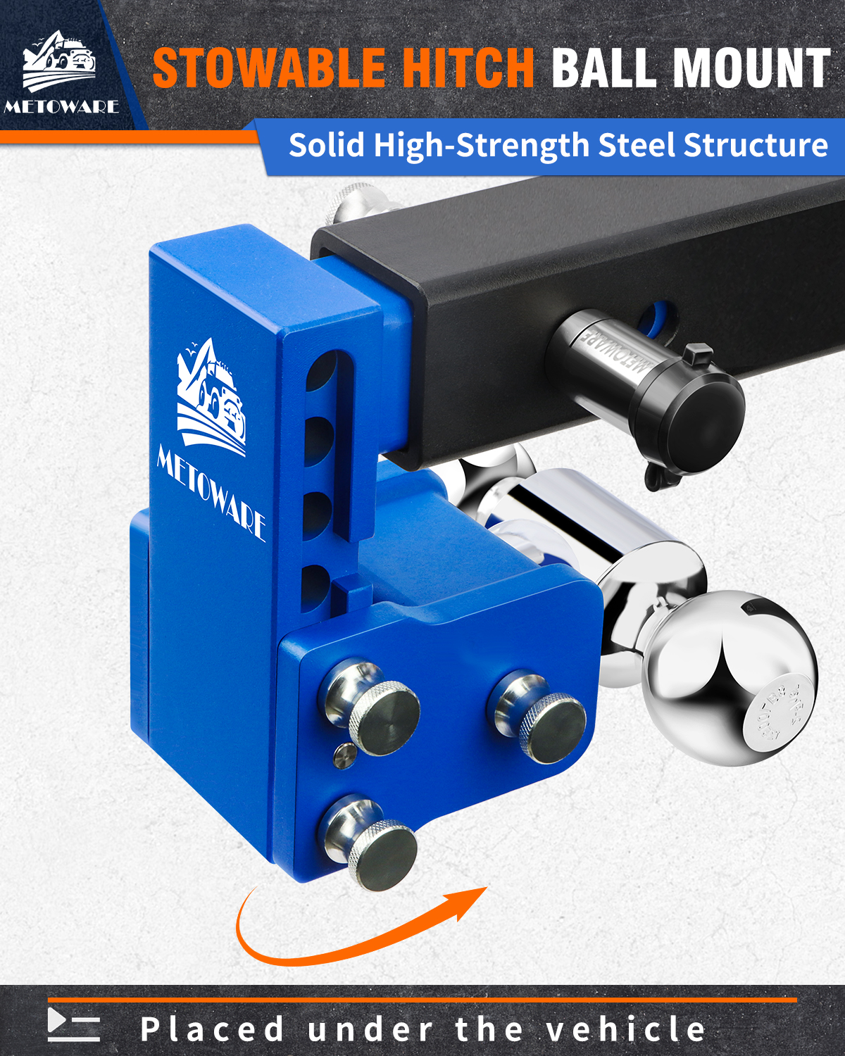 METOWARE 2" Adjustable Trailer Hitch Ball Mount, 4" Drop, 14K GTW, Blue - Image 3