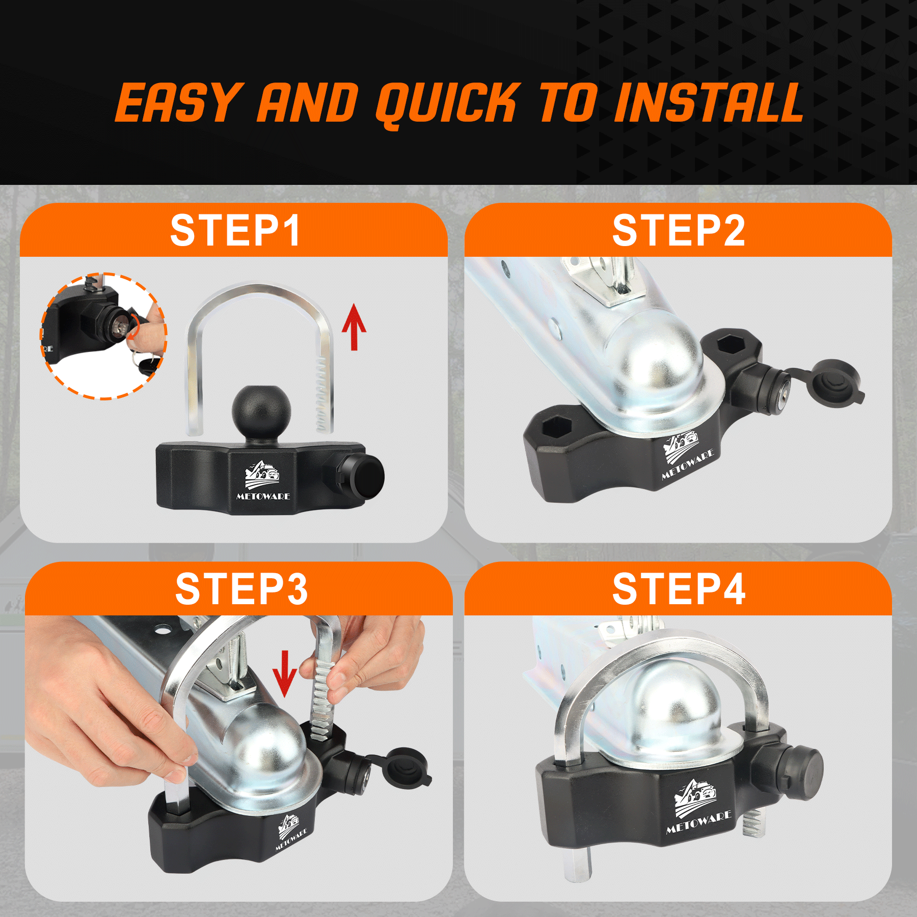 METOWARE Heavy-Duty Universal Trailer Coupler Lock Adjustable Trailer Lock, 2PC - Image 2