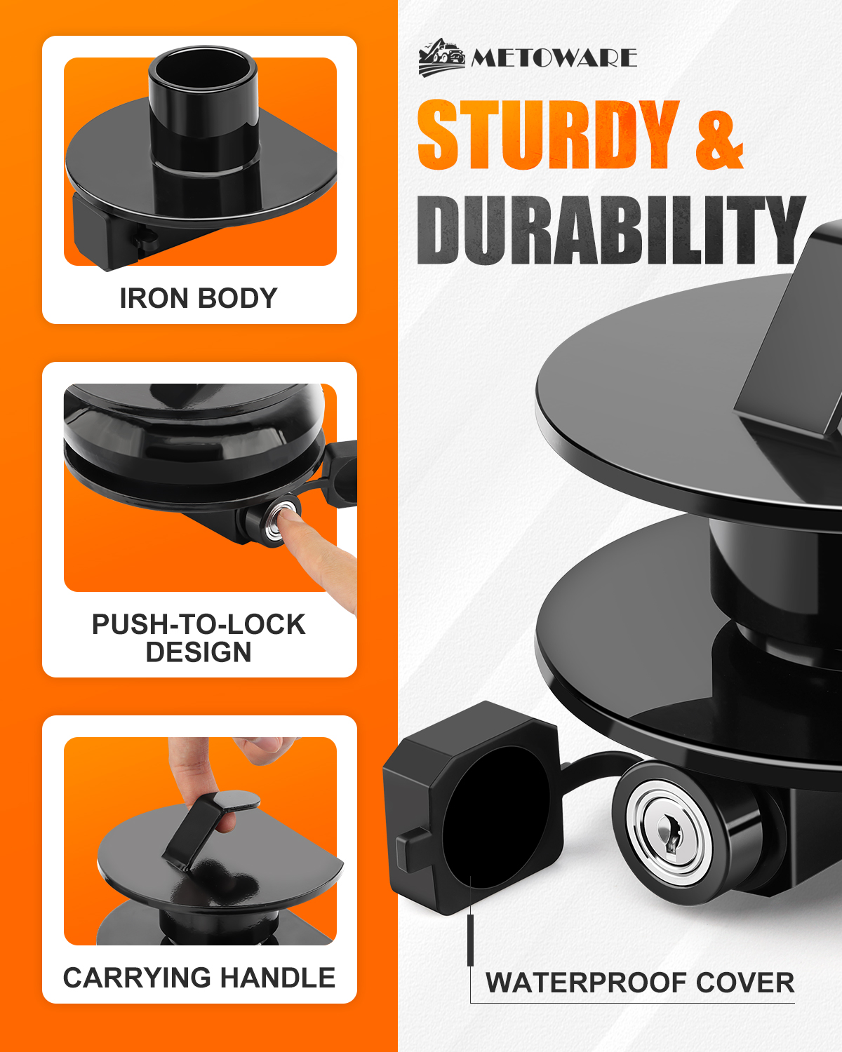 METOWARE Lunette Eye Lock for 2-1/2" to 3" Trailer Rings, Pintle Hitch Lock, Black - Image 4