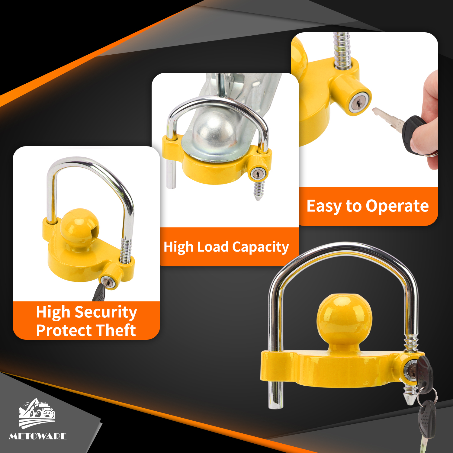 METOWARE Keyed Alike Trailer Coupler Lock,Trailer Hitch Locks, Yellow, 2PC - Image 4