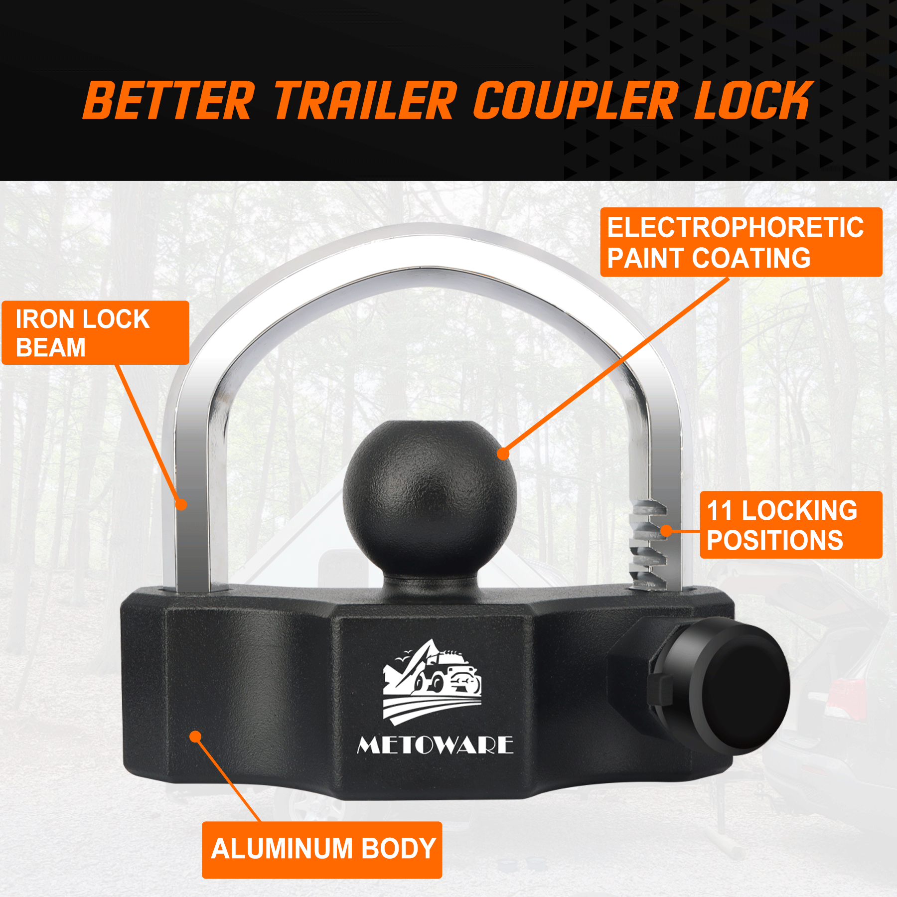 METOWARE Heavy-Duty Universal Trailer Coupler Lock Adjustable Trailer Lock, 2PC - Image 3